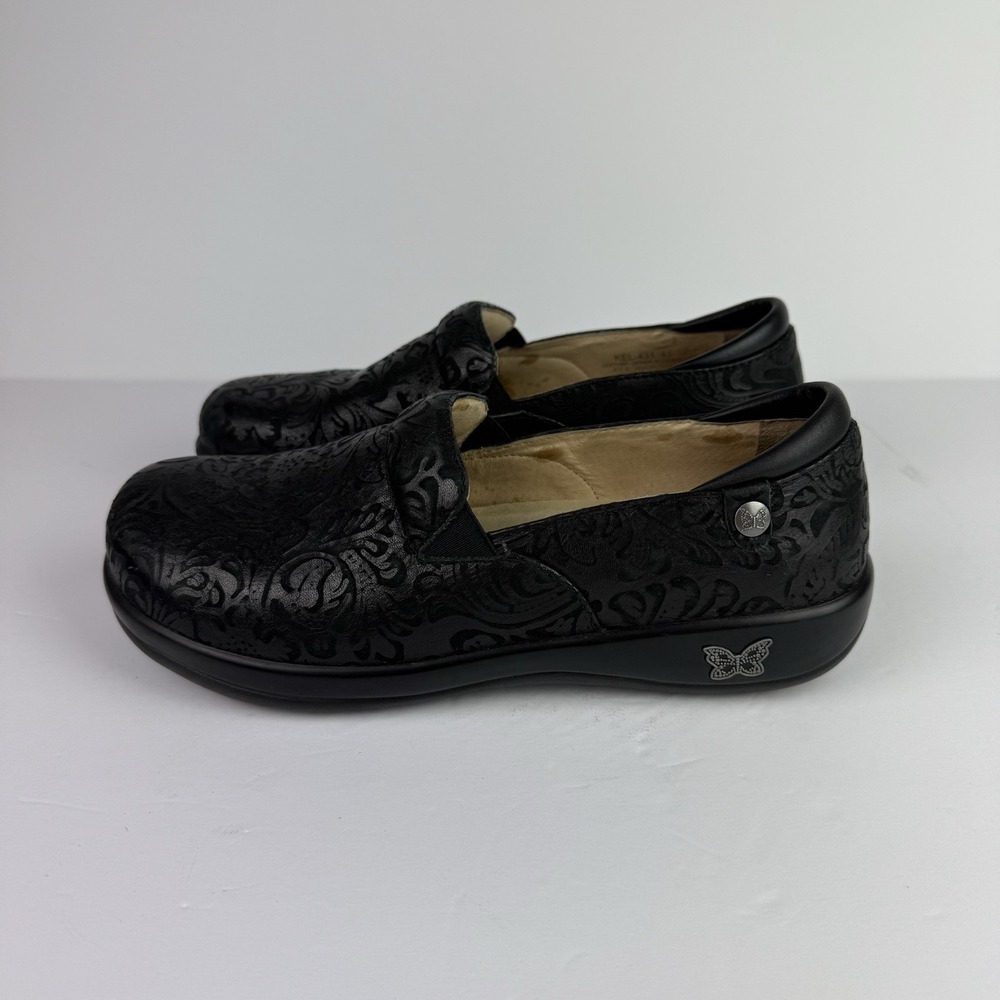 Alegria Keli KEL-431 Women Embossed Paisley Black Leather Clog Shoes 41 / 10.5 - Picture 3 of 11